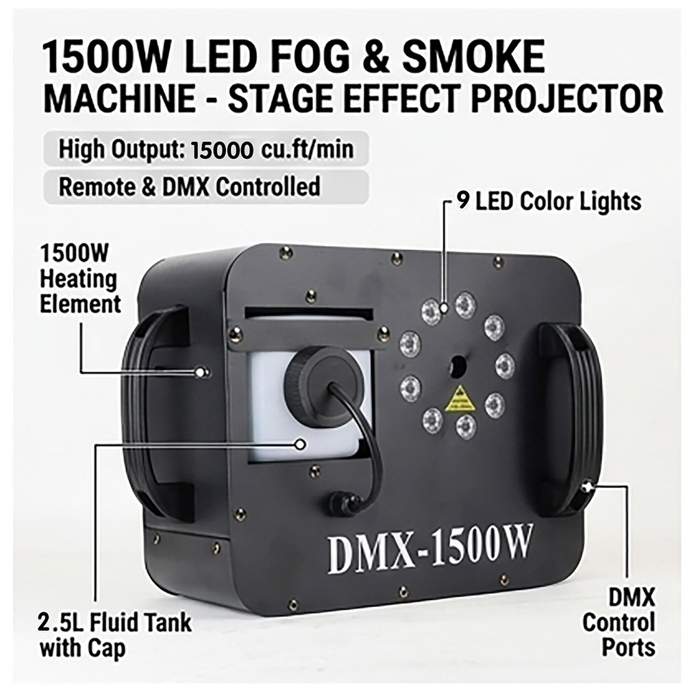 1500W 안개 연기 기계 RGB 9X3W LED 무대 - Smoke Stopper 리뷰 및 가격