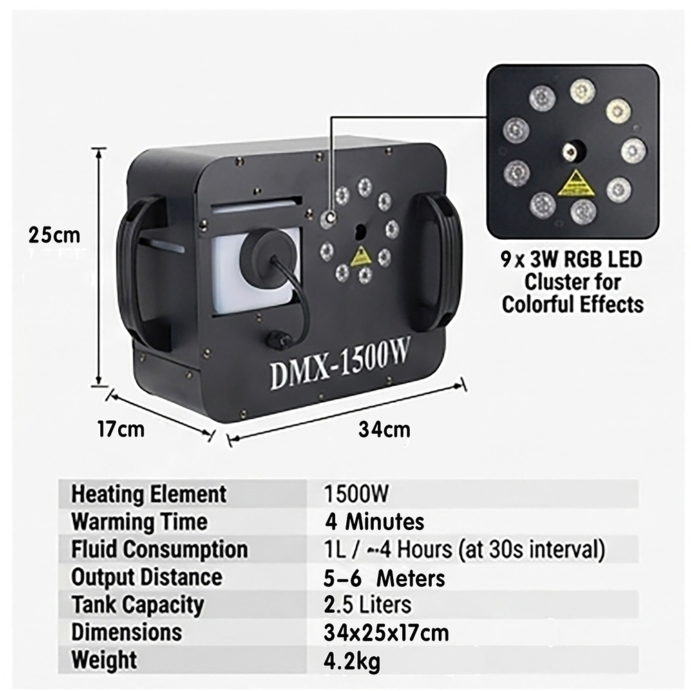 1500W 안개 연기 기계 RGB 9X3W LED 무대 - Smoke Stopper 리뷰 및 가격
